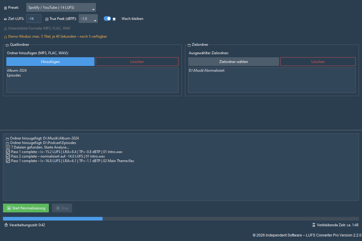 LUFS Converter Pro – batch loudness normalization for entire folders on Windows